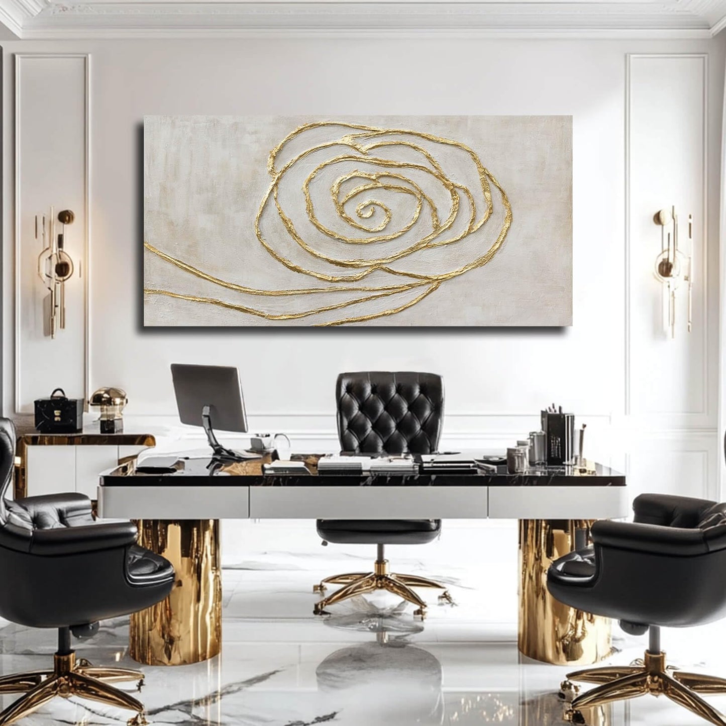 XIANSHOU Textured Wall Art Pictures Line Wall Paintings Beige and Gold Wall Decor for Walls 24"x48" Artwork for Bedroom Office Decorations