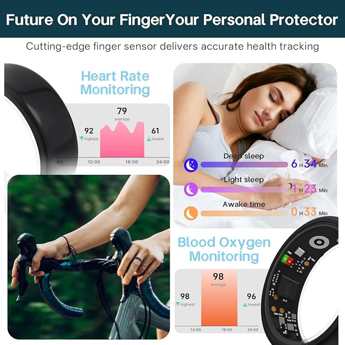 Smart Rings for Women Men,Fitness Tracker Ring,Heart Rate,Blood Oxygen,Blood Pressure,Step Tracker,Sleep Monitoring,No Subscription Fee,IP68 Waterproof Smart Ring for iphone&Android(Silver 7)