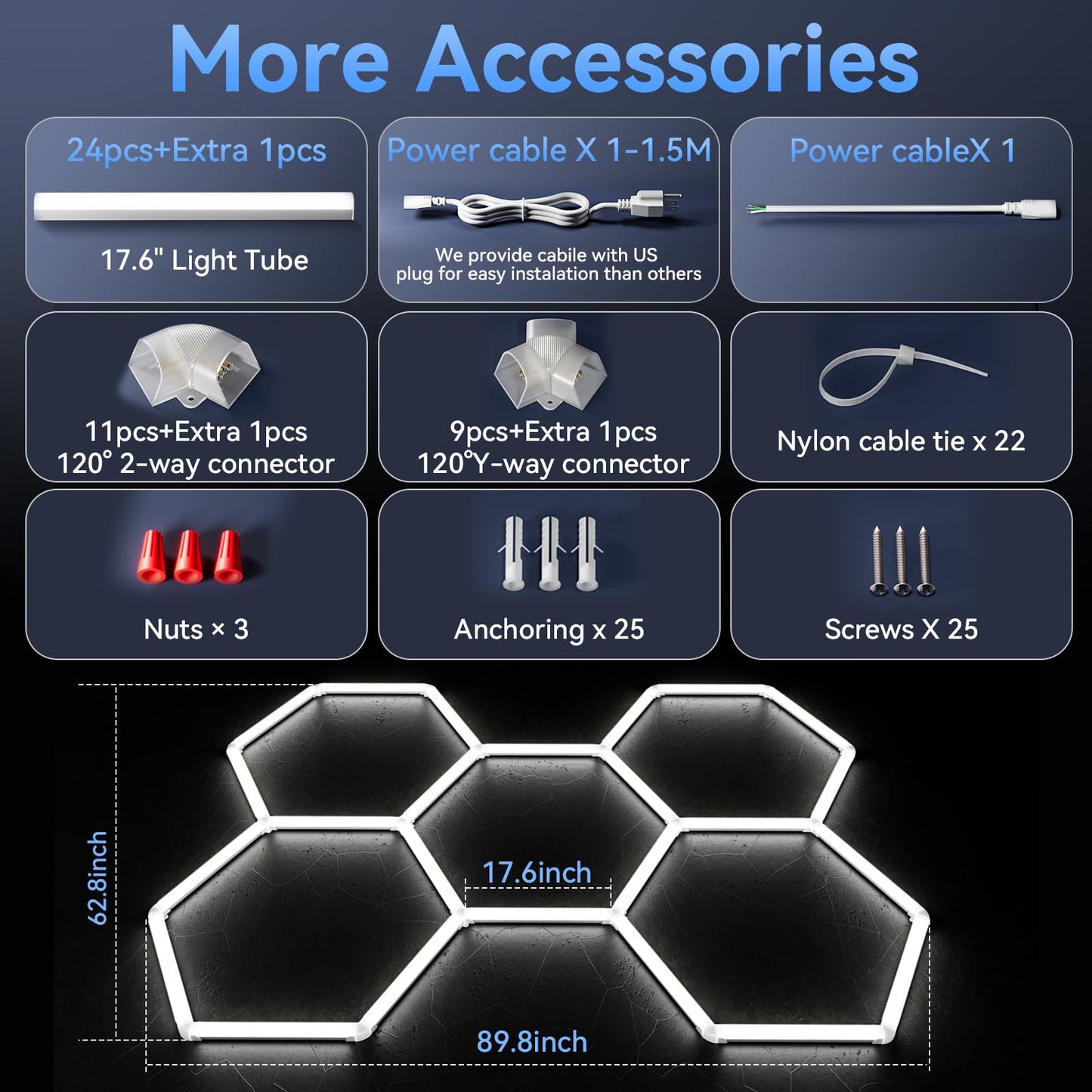 LZHOME Hexagon 5000K LED Garage Lights: 25 Pack Updated 1.31-inch Wider Size,26300LM Super Bright Hex Lighting Ceiling LED Shop Light for Garage, Car Detailing, Workshop, Warehouse, Gym, Basement