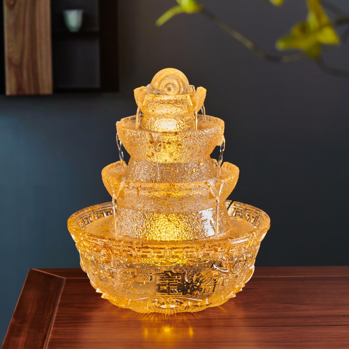 JUE ZHEN Tabletop Water Fountain - Desktop Humidifier Indoor Waterfall Fountain Home Decoration for Office, Living Room, or Bedroom