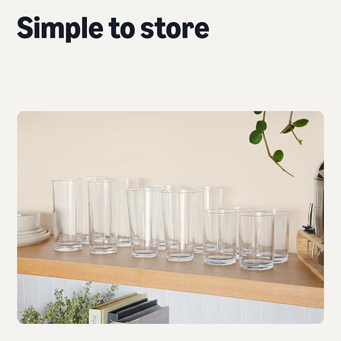 Amazon Basics Pint Glasses, 16 oz., Dishwasher-Safe, 4-Piece Set