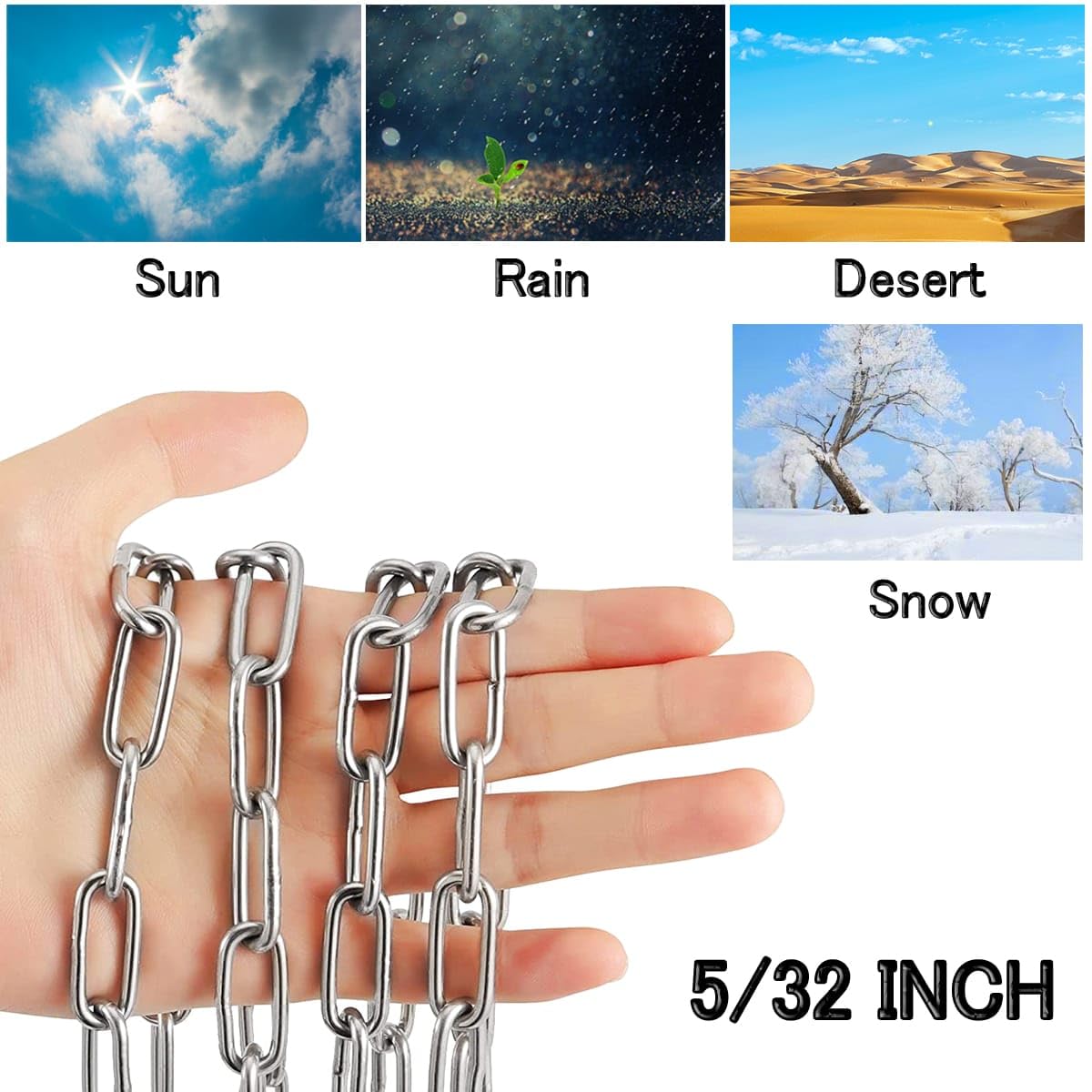 Stainless Steel Chain, Lsqurel 6.5ft Metal Chain Link Chain 1/4in Heavy Duty Chain Utility Jack Chain for Home Outdoor Camping Hanging etc (1/4in-6.5ft)