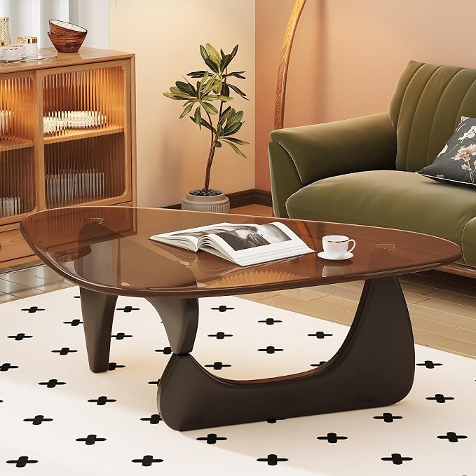 Coffee Table for Living Room Mid Century Modern Center Table with Glass Top and Wood, 36 Inch, Black Brown