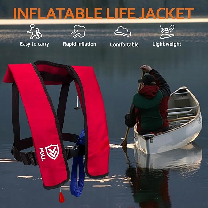 Automatic/Manual Inflatable Life Jacket| Inflatable PFD Kayak Vest Adult| Life Vest for Adults| Outdoor Water Sports| Supports up to 330 lbs|33g of Carbon Dioxide Cylinder