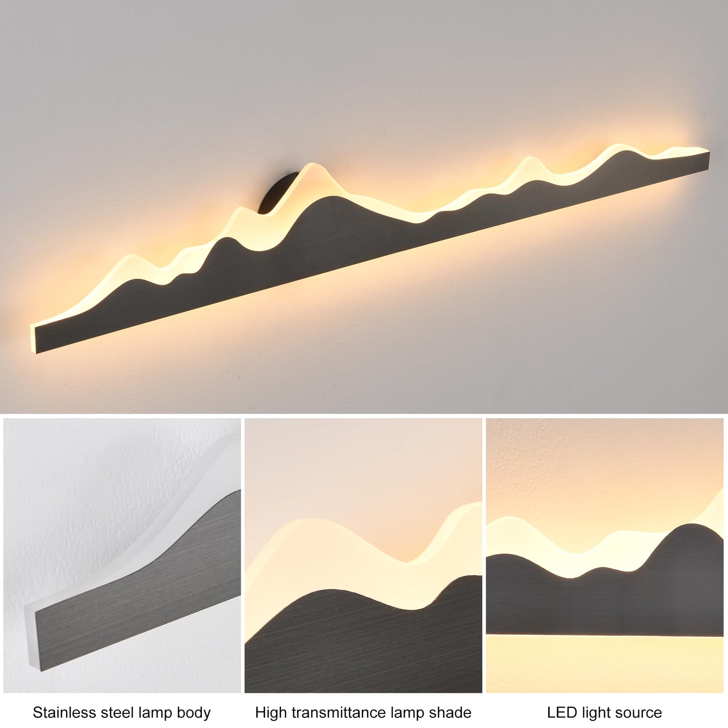 Qcyuui Wall Sconce with Remote Control 47.2inch Dimmable LED Wall Lights Black Led Wall Sconce Indoor Mountain Shape Wall Lamps for Living Room Bedroom Hallway,24W