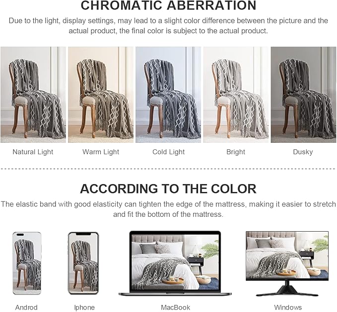 BOURINA Fluffy Chenille Knitted Fringe Throw Blanket Lightweight Soft Cozy for Bed Sofa Chair Throw Blankets, Grey 50" x 60"