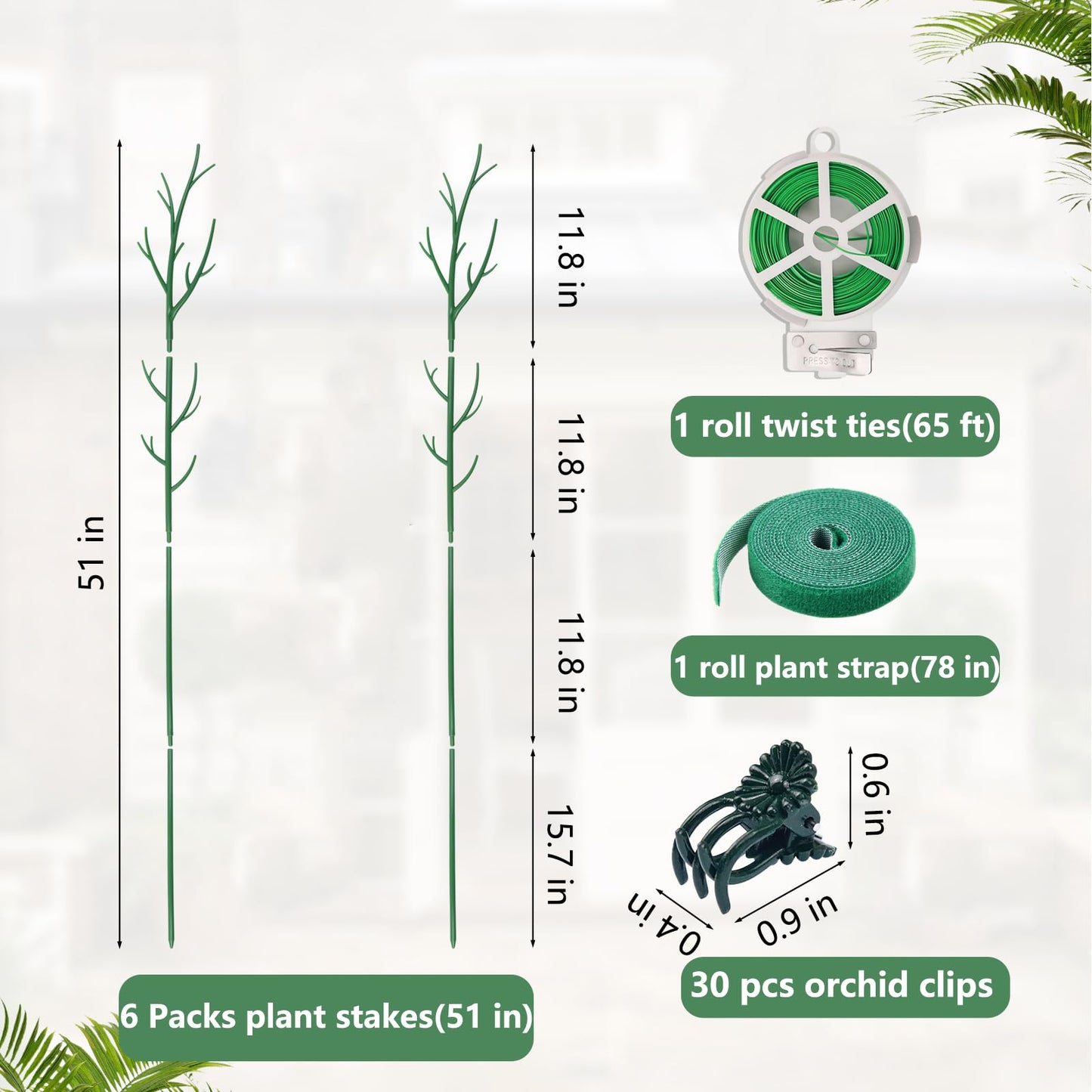 Ruksifg 51 Inch Height Adjustable Plant Sticks Support Tall,Monstera Plant Support Stakes with Extension Poles, Plant Clips, Plant Ties Plant Support for Monstera Plants, Climbing Plants (6 Pack)