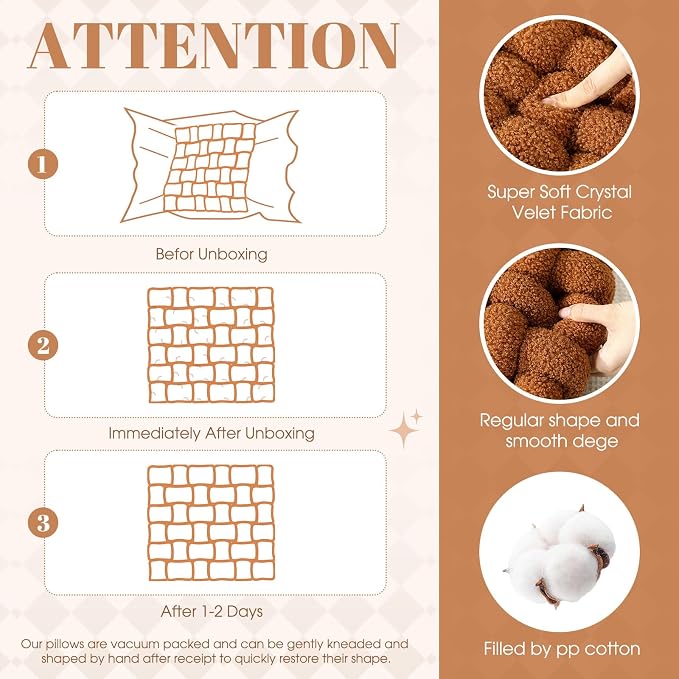 Wenqik 2 Pcs Knot Pillows Square Knotted Plush Throws Soft Accent Pillows Decoration Cushion for Couch Home Office Living Room Bedroom Bed Sofa Decor, 12'' x 13''(Caramel,Lambswool)
