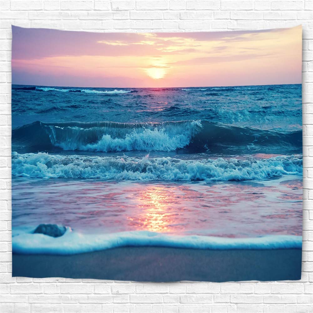 IcosaMro Ocean Tapestry Wall Hanging, Sea Beach Wave Sun Cloud Landscape Scenery Nature Wall Art [Double-Folded Hems] Bohemian Home Decor for Bedroom, Dorm, College, Living Room, 51x60, Blue