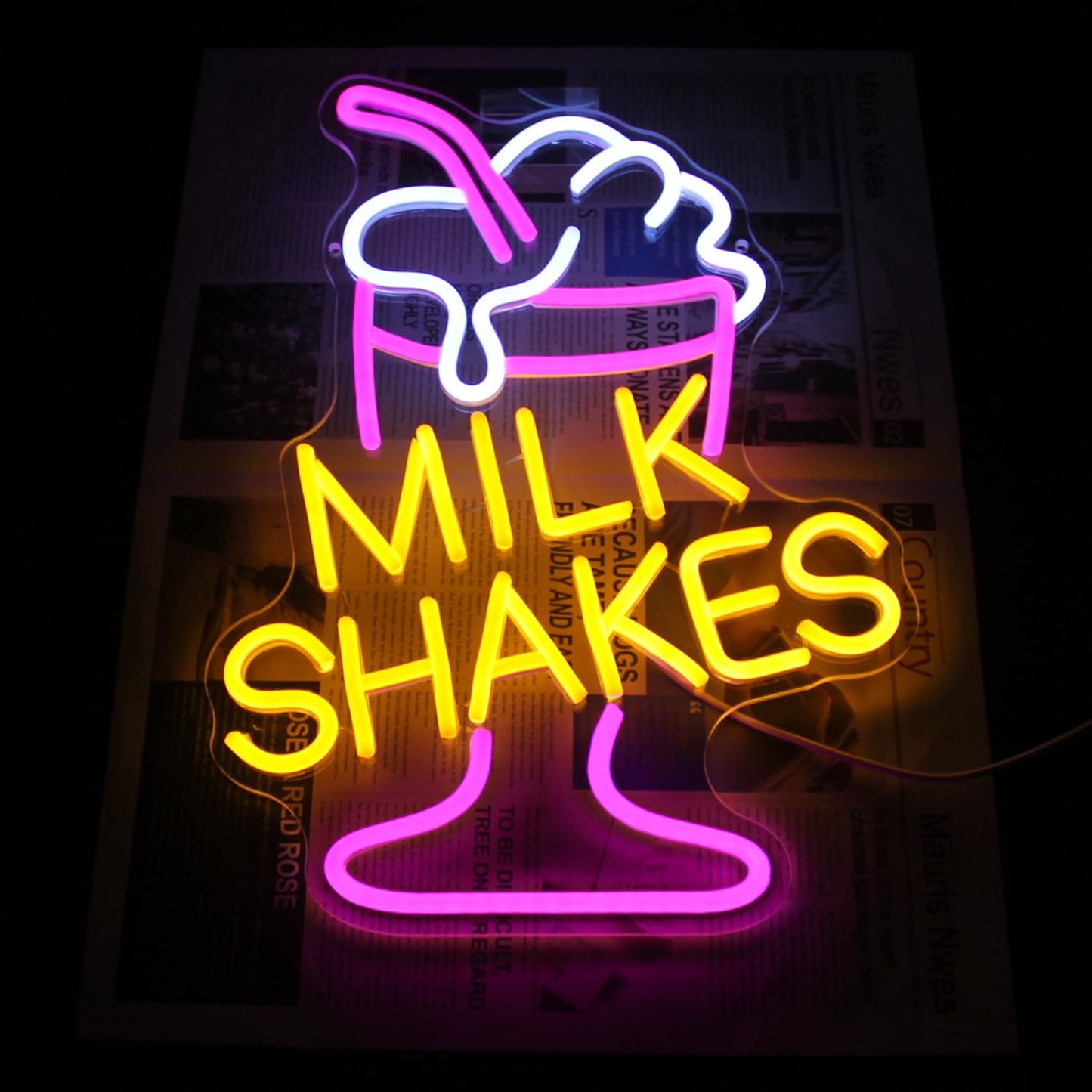 Milk Shakes Neon Signs Ice Cream Neon Light Milk Tea LED Sign Frozen Yogurt Neon Signs for Wall Food Drink Restaurant Lights Neon Wall Decor Light Up Sign for Dessert Shop Bar Decor