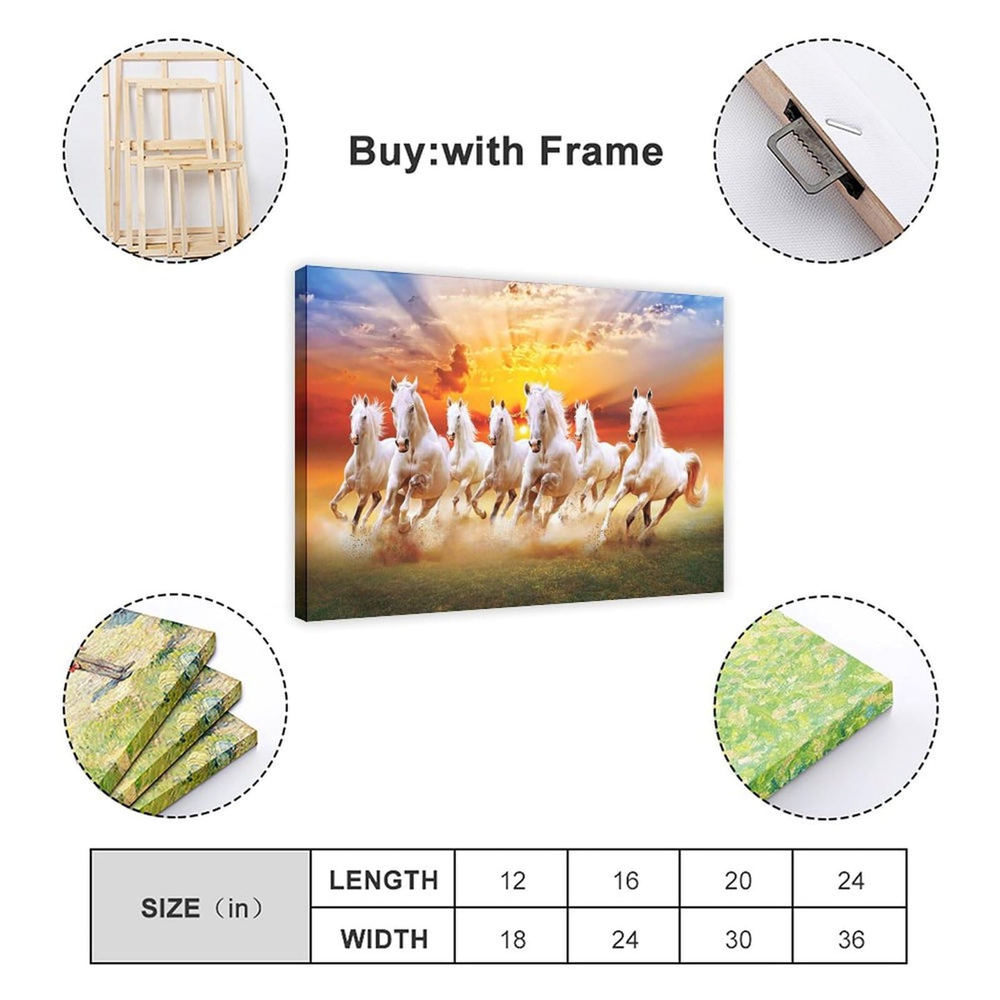 Seven Lucky Running Wild Horses Wall Art Animal Posters 7 Horses Running Painting 2 Canvas Poster Bedroom Decor Sports Landscape Office Room Decor Gift Frame-style Frame-style08x12inch(20x30cm)