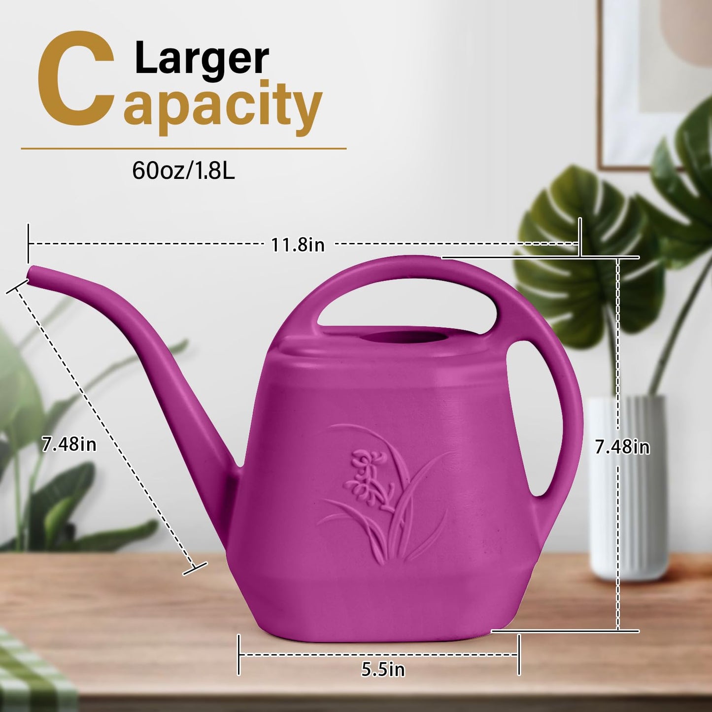 ZXJ Plant Watering Can - for Indoor and Outdoor Home Garden Plants - with Long Spout - Rose Red - 1/2 Gallon