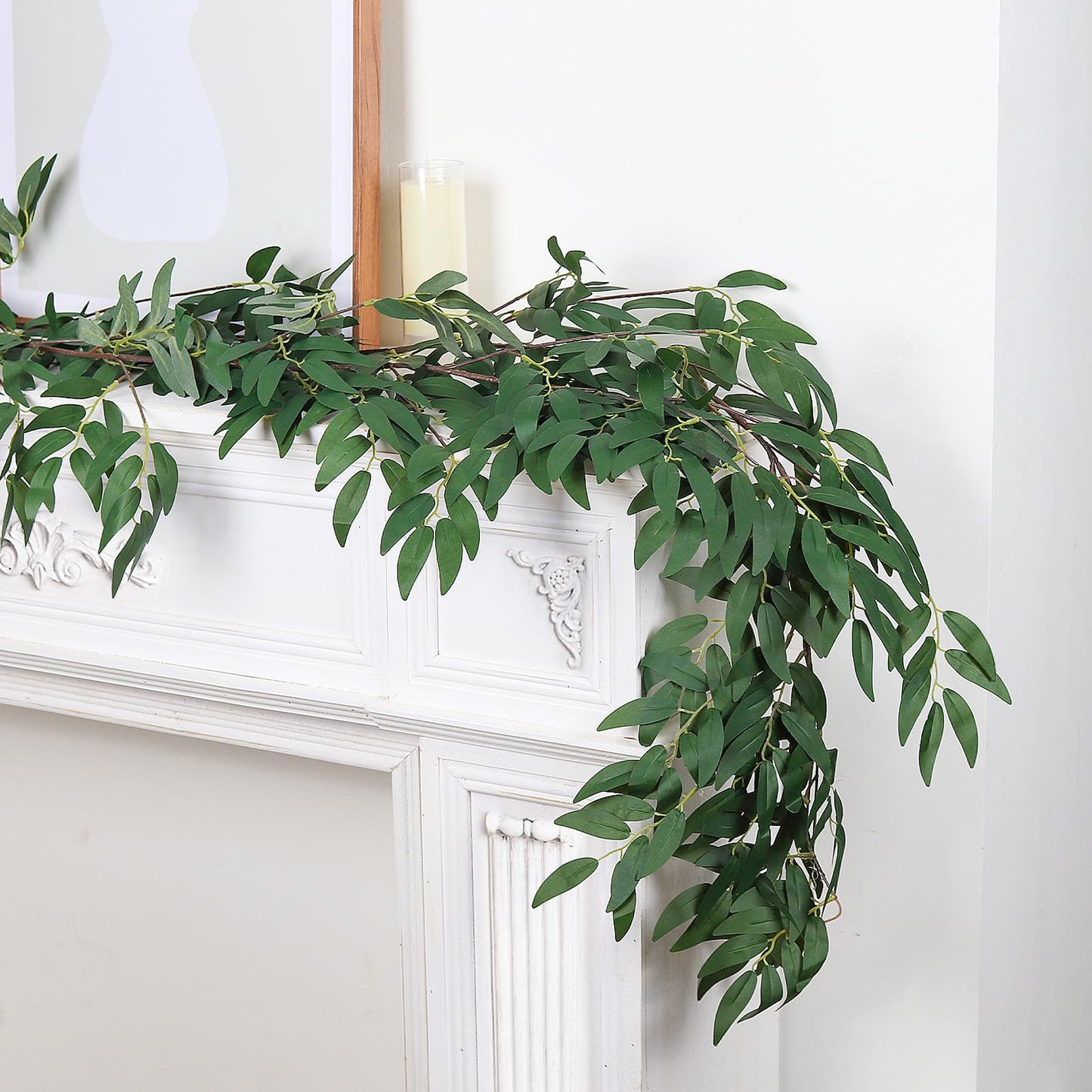 RECUTMS Artificial Willow Leaves Vine Twigs 2Pcs 5.7Ft Fake Hanging Ivy Plants Silk Green Leaf Rattan Garland Greenery Decor for Indoor Outdoor Home Wedding Arch Jungle Beach Birthday Party Garden