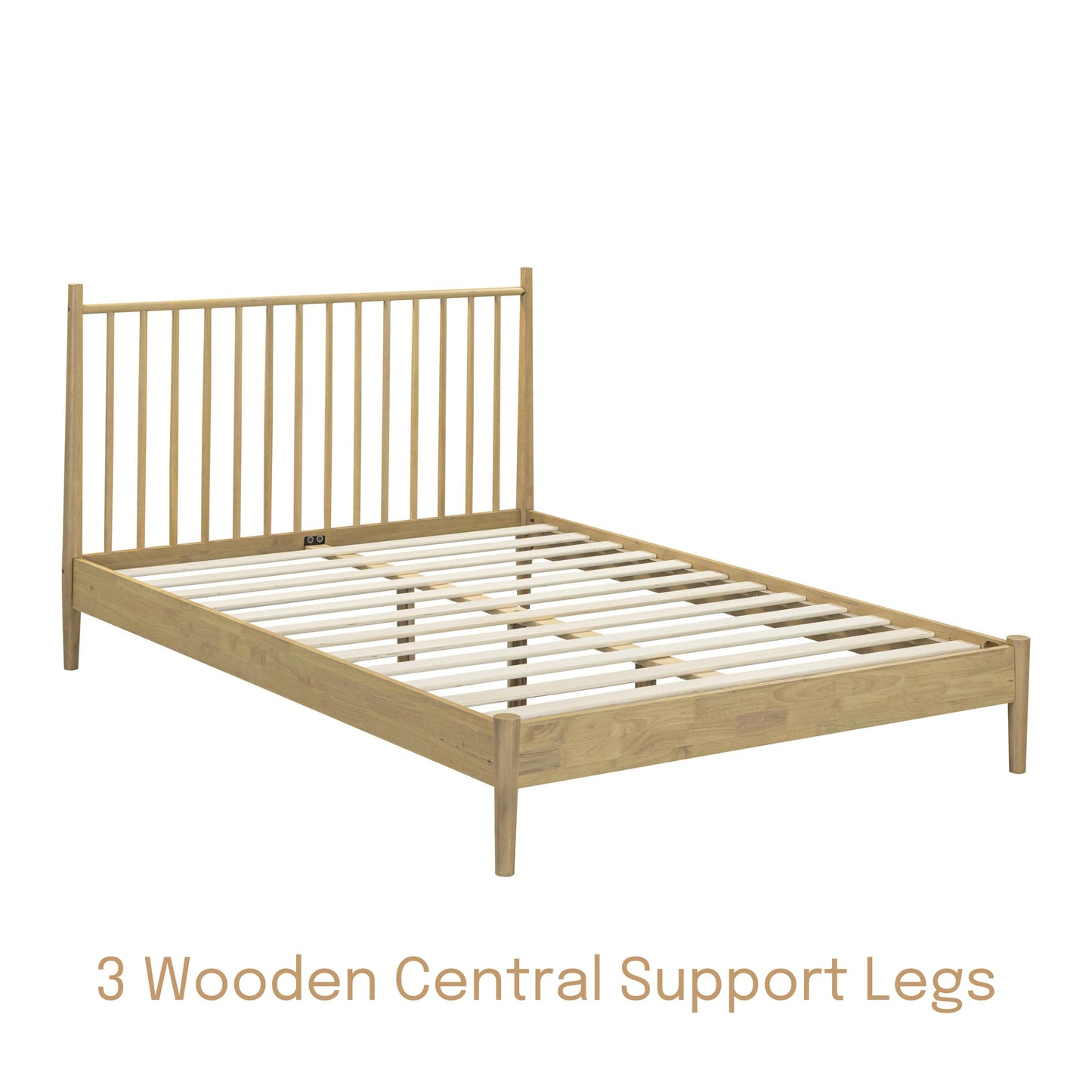 NTC Inno Wooden Bed Frame with Headboard, Solid Oak and Rubber Wood Foundation with Silent Slats and Wood Central Supports, 1000 Lb Capacity, Effortless Assembly, Queen - Sand