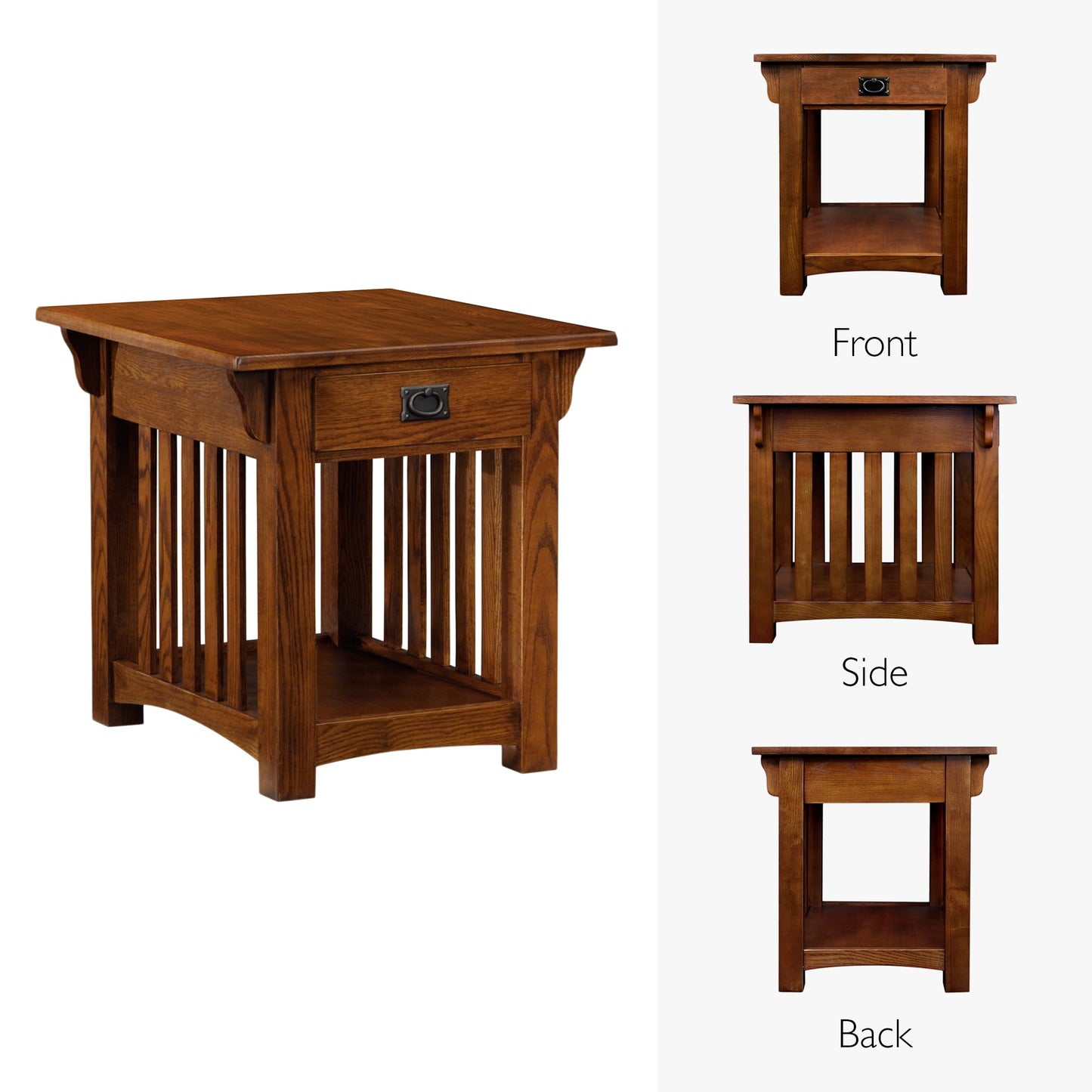 Leick Home Mission End Table, Solid Wood Construction, 1 Storage Drawer, Bottom Display Shelf, Slatted Sides, Easy-Assembly, Medium Oak, 25.0 in. W x 22.0 in. L x 23.0 In. H, 8207