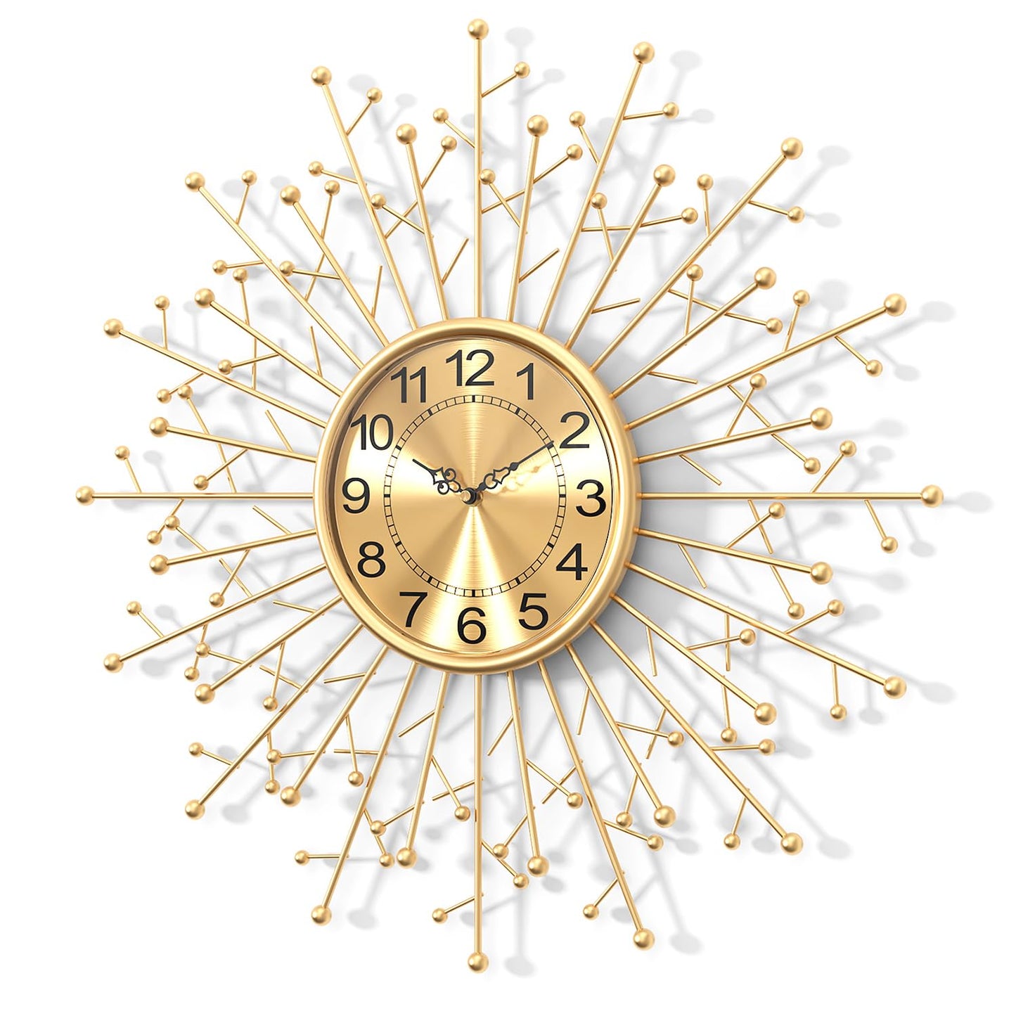 DAYDAYART Large Modern Gold Wall Clock Decorative Mid Century Sunburst Branch Wall Clocks, Minimalism Metal Silent Clock, Luxury Home Gift Decor for Living Room, Bedroom, Dining Room, 24 inch