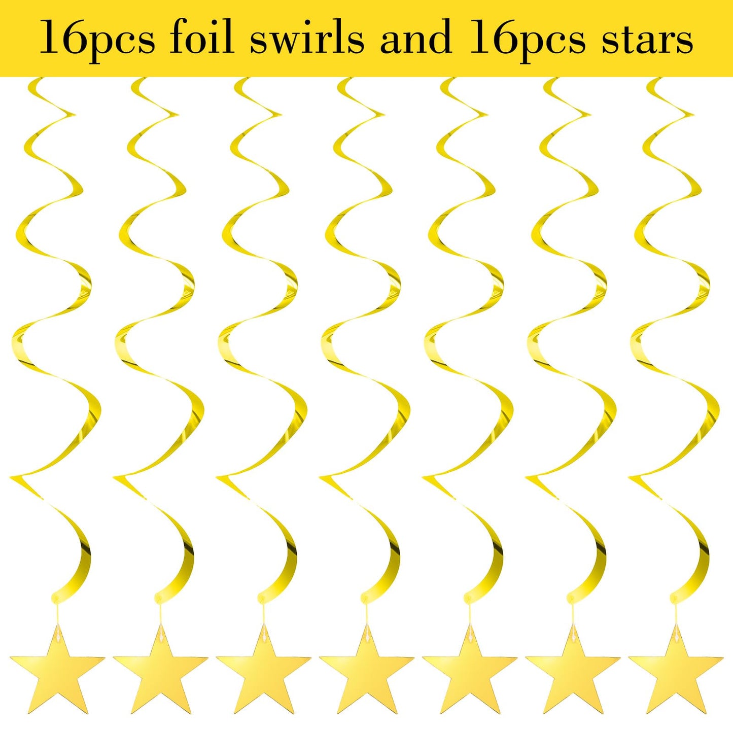 MBAIYO 36Pcs Gold Star Hanging Swirl Decorations,Sparkling Gold Ceiling Swirl Foil Ornaments for Birthday Graduation Wedding Engagement Christmas Decor