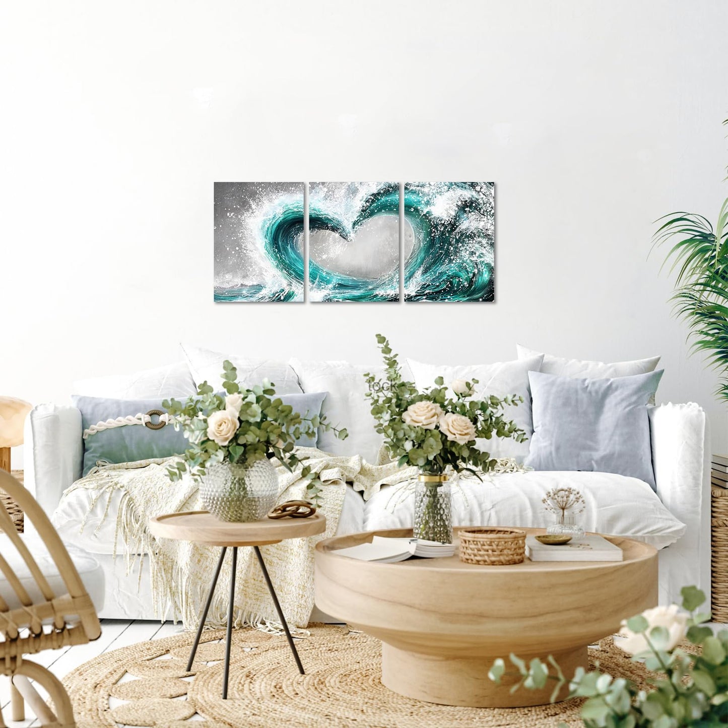 HOMEOART Bedroom Wall Art Ocean Wave Painting Love Sign Wall Decor Framed Artwork Bathroom Bedroom Living Room Decor (Turquoise)
