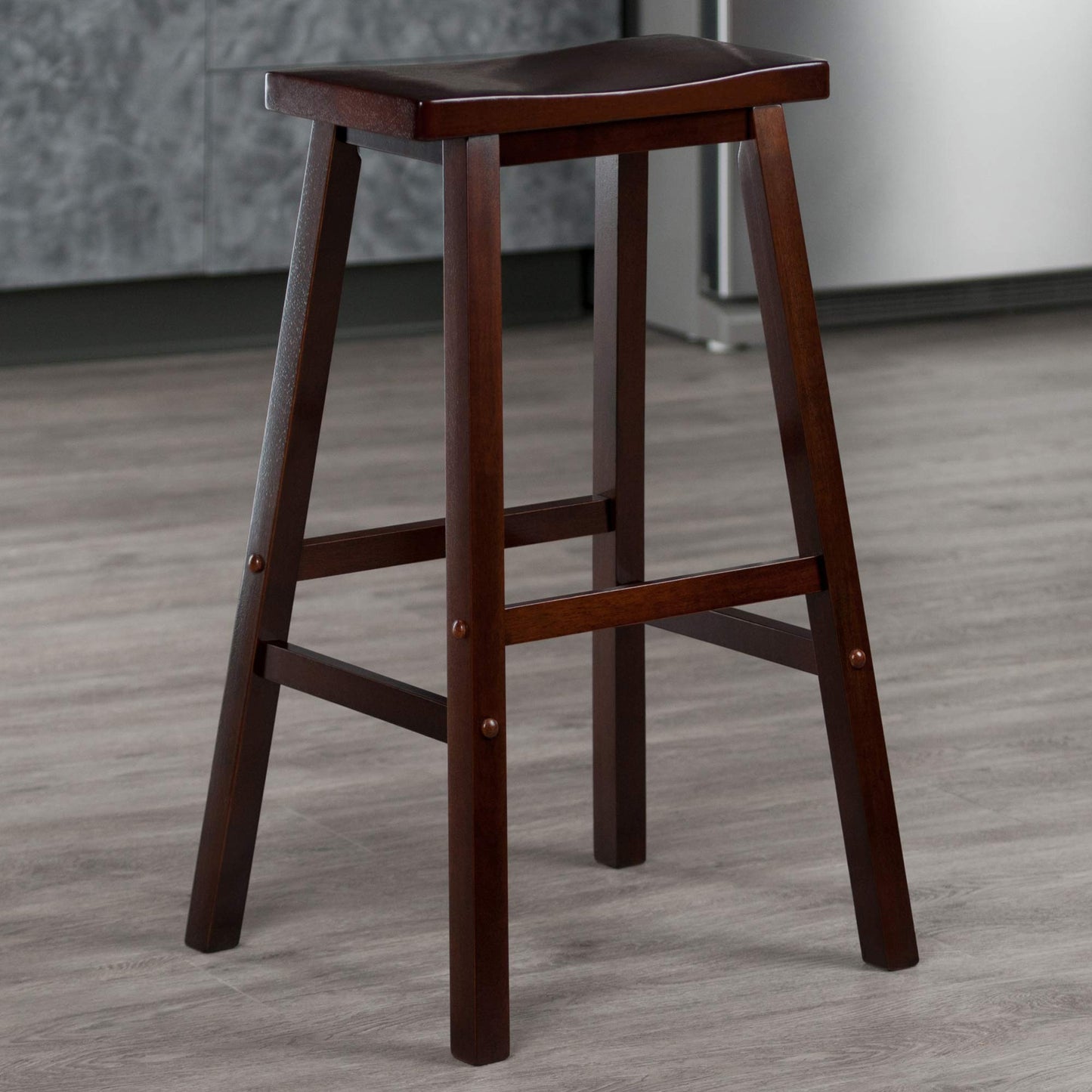 Winsome Satori Saddle Seat Counter Stool, 29" in Black, Classic Backless Bar Chairs for Kitchen & Dining Room Seating, Timeless Essential Furniture for Home, Dorm, Apartments