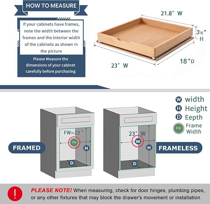 Pull Out Cabinet Drawers - 6x2 Size Options (12-23'W,18-21'D), Pre-Assembled with Soft Close Slides, Solid Beechwood, Easy Installation(23'W x 18'D)