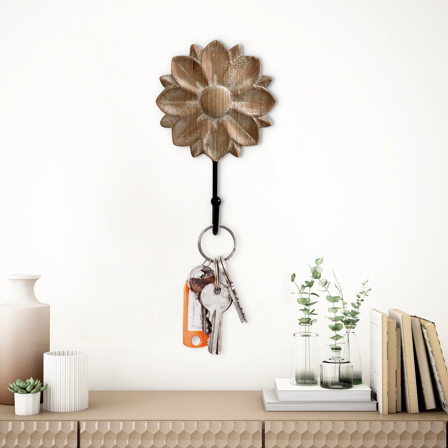 dwellington Flower Towel Hooks Decorative Hooks Hanger for Hanging Clothes, Keys, Towels - Decorative Wall Mount Hook Command Single Rack for Entryway, Bathroom, Kitchen