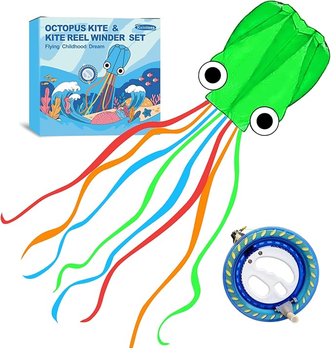 Octopus Kites for Kids & Adults Easy to Fly, 24”x 158” Large Soft Kite Kit for Boys and Girls, Single Line 3D Beach Kite Set for Teens,Perfect for Outdoor Activities