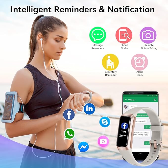 Fitness Tracker with 24/7 Heart Rate, Blood Oxygen Blood Pressure Sleep Monitor, Activity Trackers 5 ATM Waterproof,Step Calorie Counter Pedometer Health Smart Watch for Women Men (Beige)