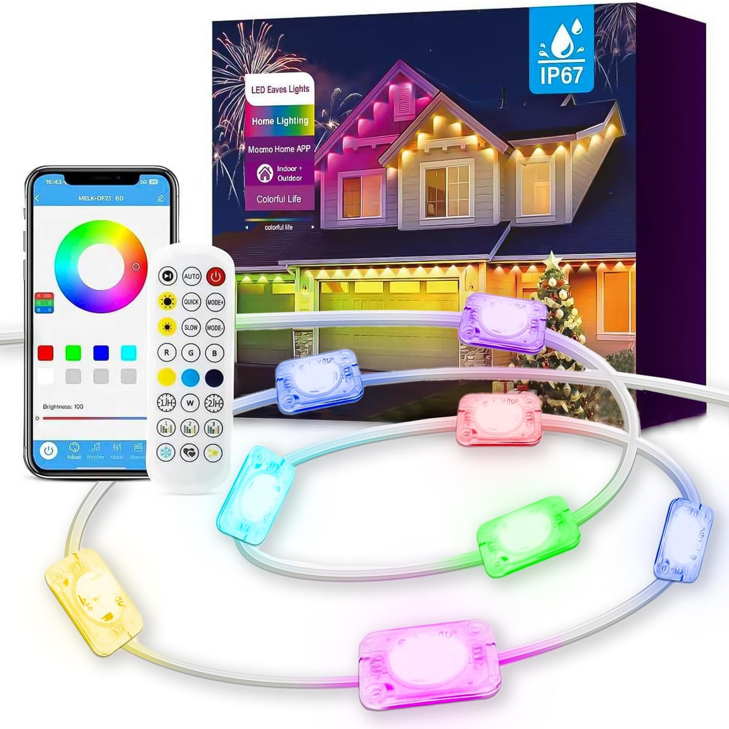 YFFSHLCS Permanent Outdoor Lights, 200ft Outdoor String Light Smart RGB with 72 Scene Modes, IP67 Waterproof Holiday Lights for Outside, APP and Remote Control Party Holidays
