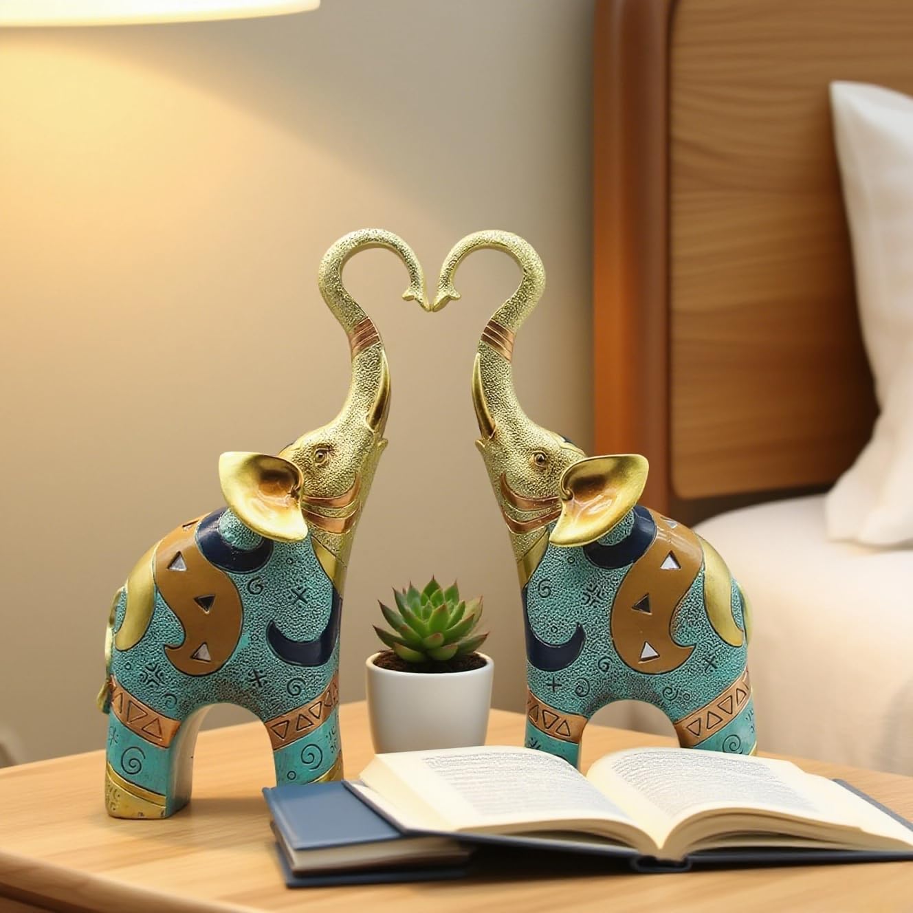 Aura7Mix Gold Elephant Statues Decor, 8.46 Inch Good Luck Home Decor Figurine, Resin Art Sculptures and Statues, Animal Gifts Home Tabletop Decoration, Living Room, Bathroom, Office,Bookshelf (2 Pack)