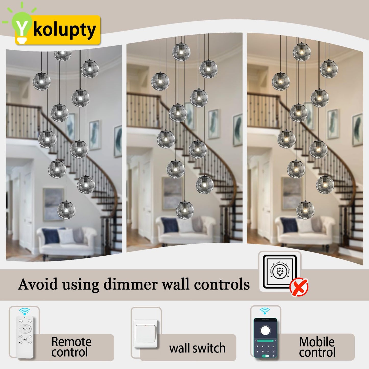 ykolupty H138 Modern Smoke Glass Globe Chandelier Large Chandeliers for High Ceiling 10-Lights Entryway Modern Lighting Fixture Glass Globe Pendant Light for Living Room Foyer Hallway