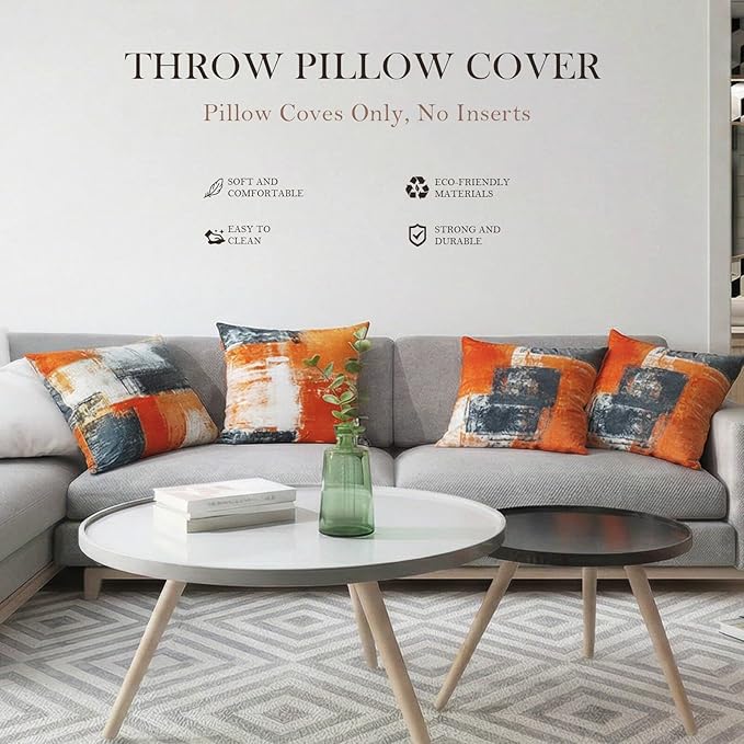 Decorative Throw Pillow Covers Burnt Orange Cushion Cover Taupe Abstract Art Painting 4 Pcs Pillowcase 18x18 Inch for Sofa Couch Bedroom Living Room Outdoor Home Décor