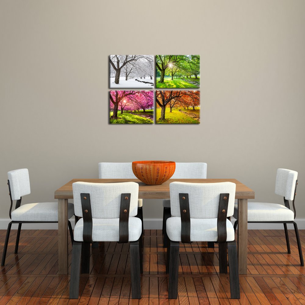KREATIVE ARTS 4 Piece Canvas Wall Art Spring Summer Autumn Winter Four Seasons Landscape Colorful Tree Painting Picture Prints Modern Giclee Artwork Stretched Framed Bathroom 16x20inchx4pcs