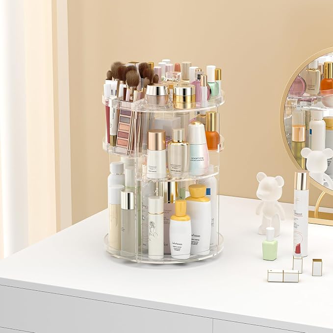 Awenia Makeup Organizer 360-Degree Rotating, Adjustable Makeup Storage, 7 Layers Large Capacity Cosmetic Storage Unit, Fits Different Types of Cosmetics and Accessories, Plus Size