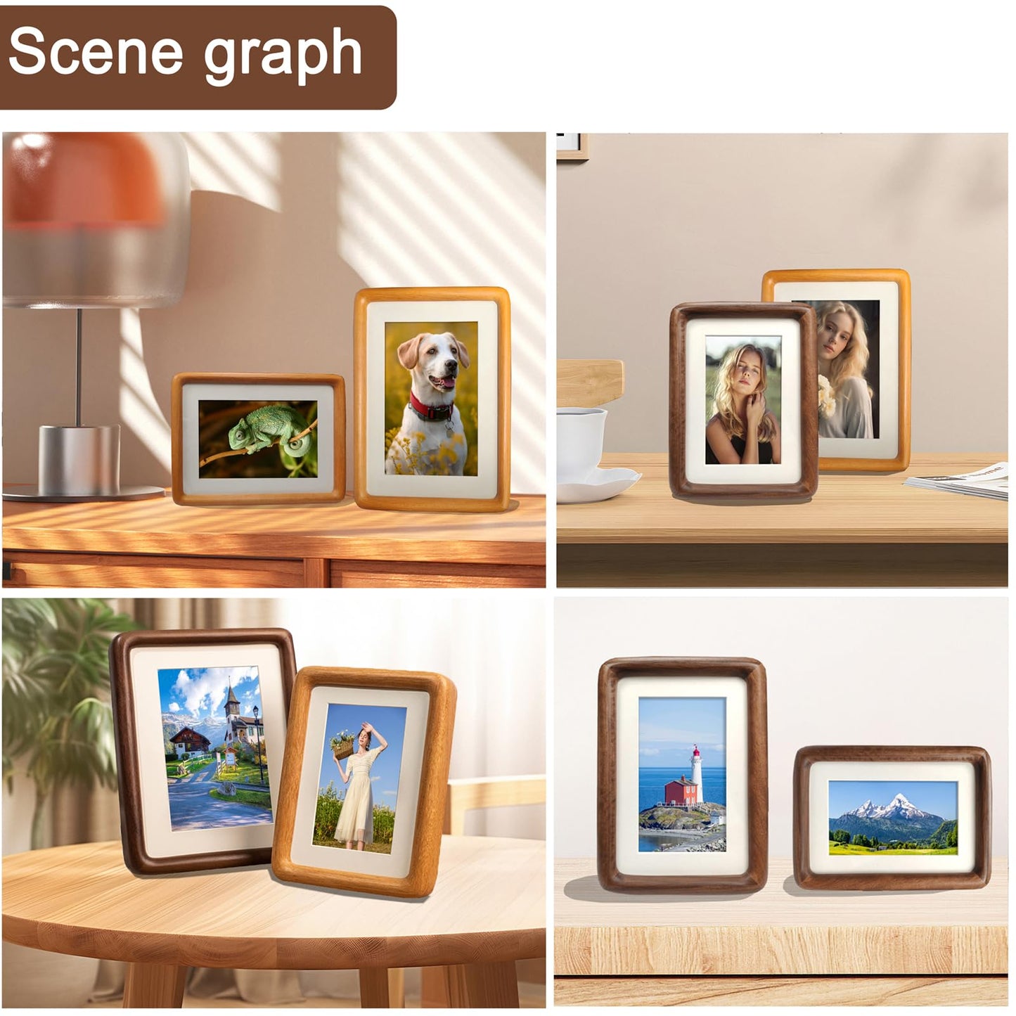 RRQKMBO 4x6 Picture Frame with Mat to 3.5x5, Natural Dark Walnut Wooden Handcrafted Frame Rounded Corner with Real Glass, Vertical or Horizontal Display for Photo Wall & Tabletop