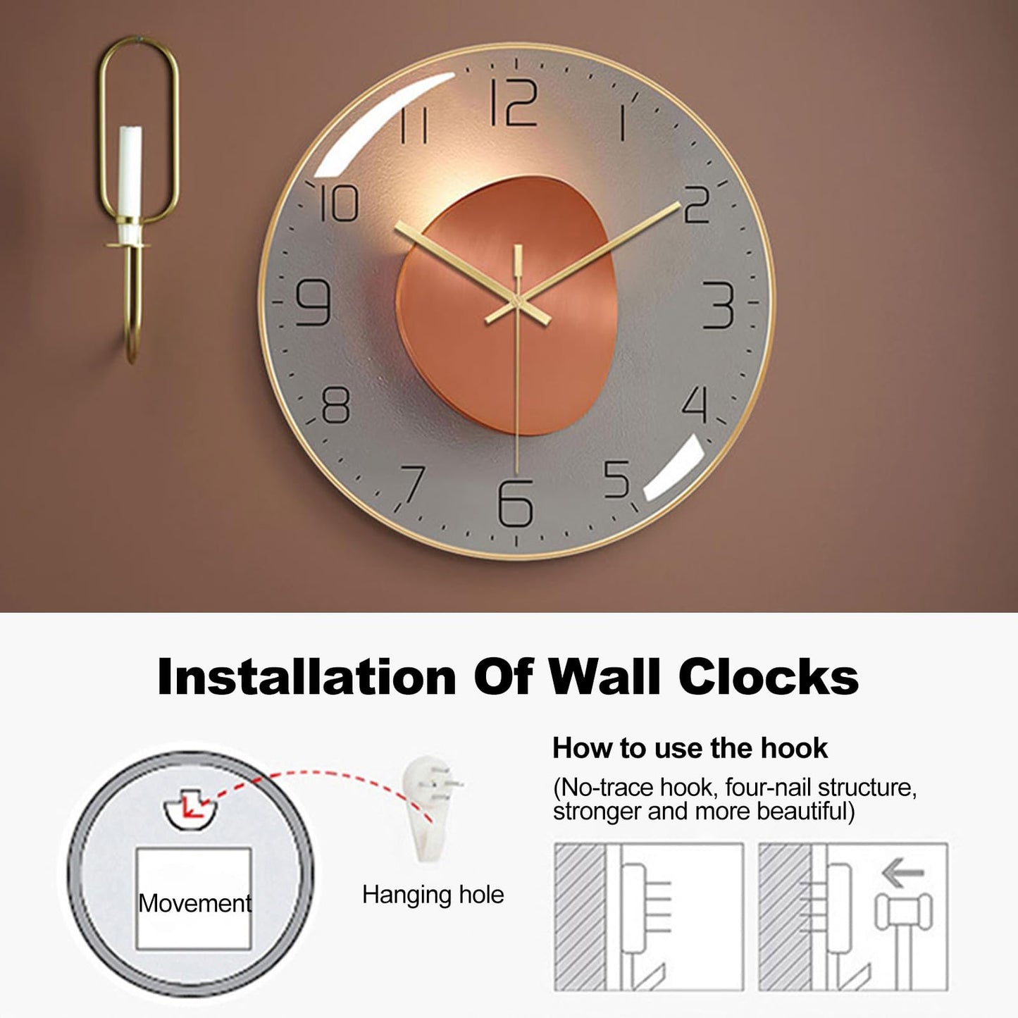 Ergocar Wall Clock, Art Deco Wall Clock, Non-Ticking Silent Modern Metal Wall Clock, Suitable for Living Room, Bedroom, Office,Study Room