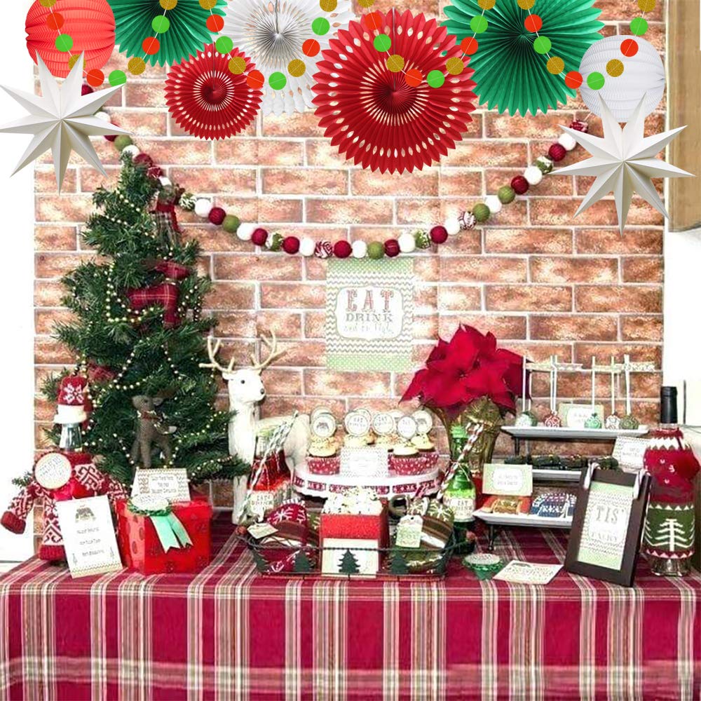Christmas Party Decoration Set of Hanging Tissue Paper Fans Circle Garland Paper Lanterns for Italian Party Graduation Wedding Birthday Backdrop