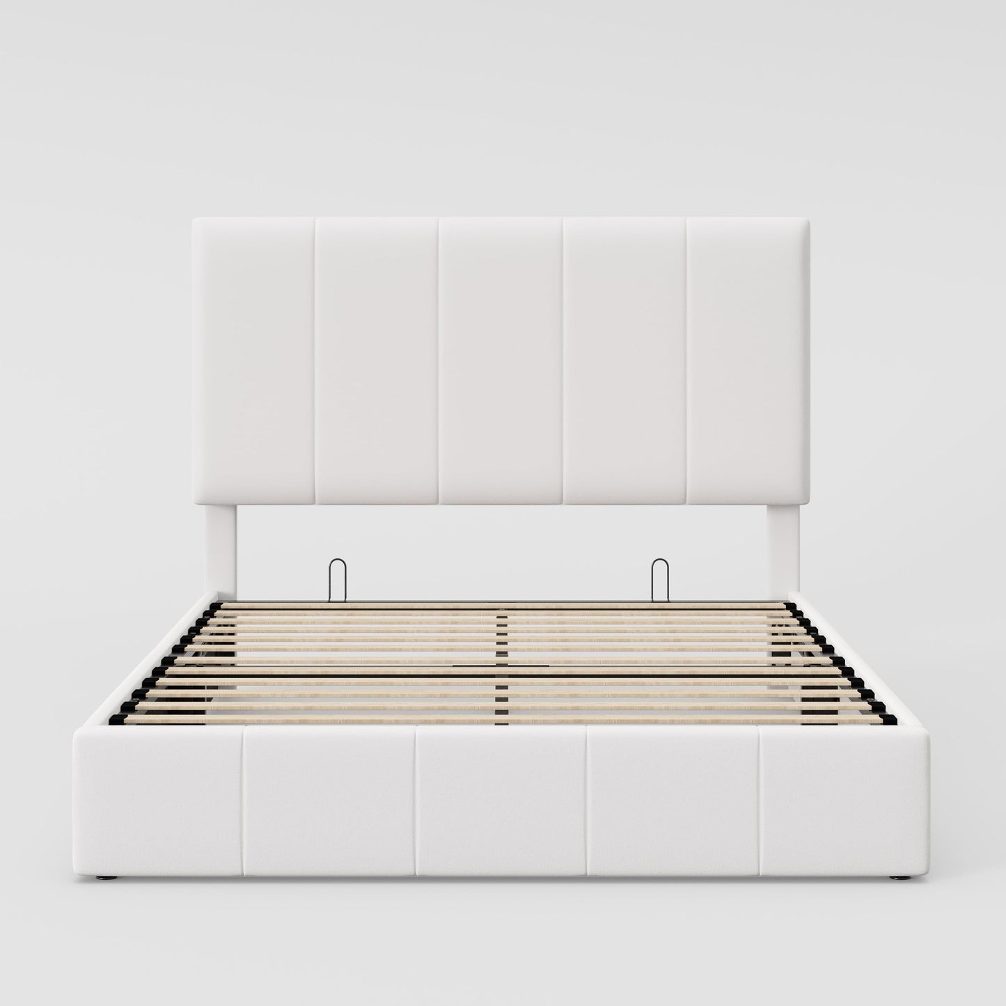 Allewie Full Size Velvet Lift Up Storage Bed Frame, Vertical Channel Tufted Headboard, Hydrualic Underneath Storage, Upholstered Platform Bed, Wooden Slats Support, No Box Spring Needed, White
