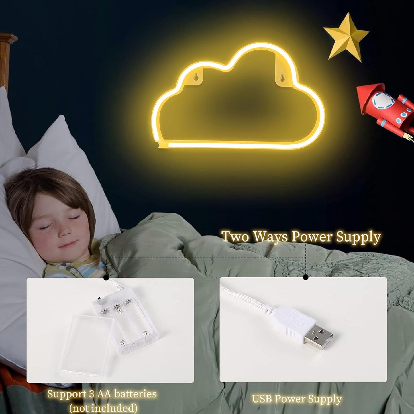 Cloud Neon Sign Warm White Cloud Light Sign for Wall Decor,Battery or USB Powered Clouds Shaped LED Sign Decoration Lights for Bedroom Aesthetic Teen Girl Kid Room Christmas Birthday Wedding Party
