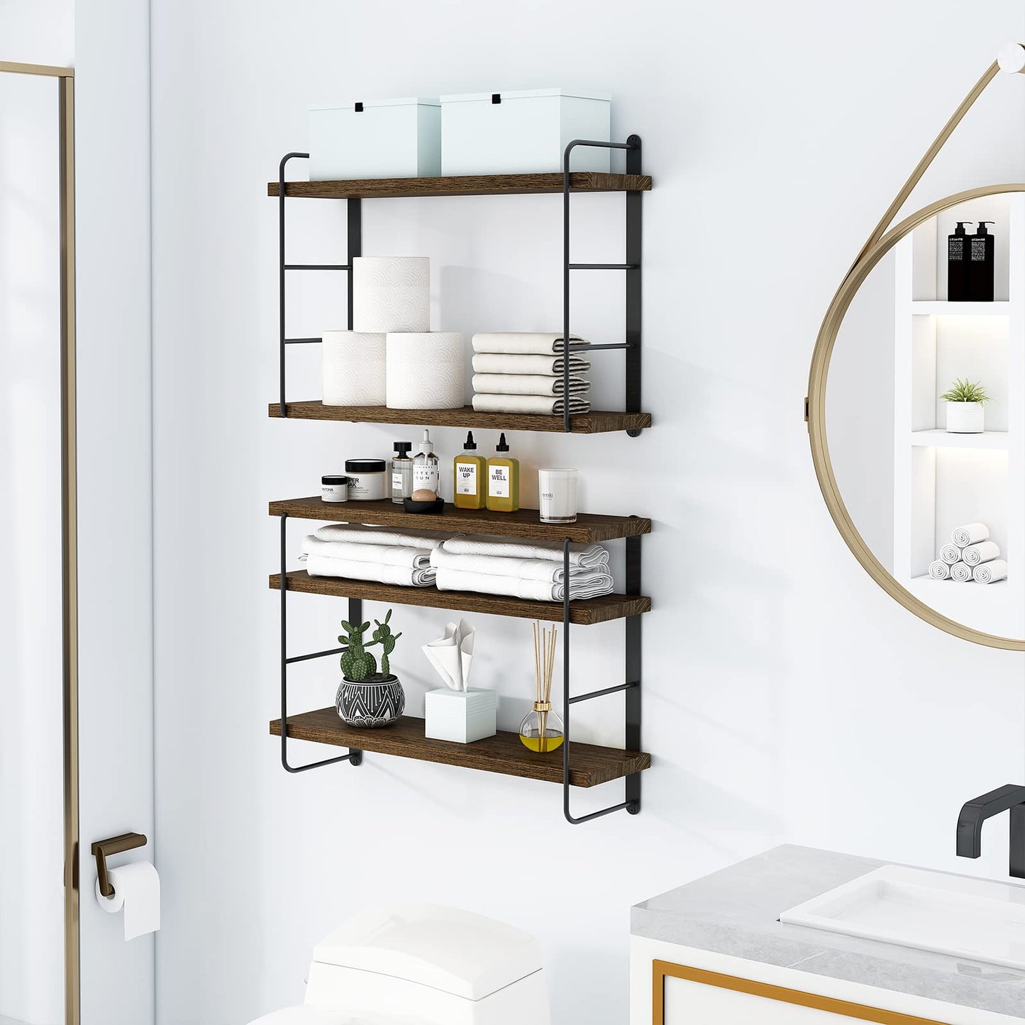 MXCSE Wall Shelves, Wall Mounted Bookshelves, DIY Floating Shelves for Wall, Wood Hanging Book Shelves for Room, Bedroom, Living Room, Easy Installation (Brown, 50W x 17H)