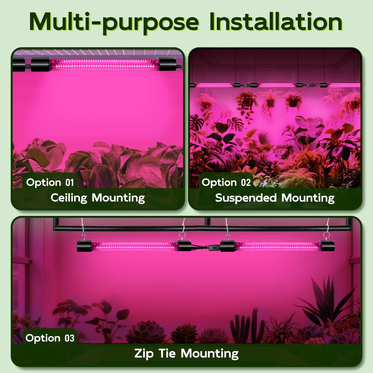 Hlite 16inch 4 Pack LED Grow Lights - Linkable Grow Lights for Indoor Plants, Full Spectrum Plant Lights Plug and Hanging Design with On/Off Switch Hanging Grow Light from seedling to Flowering, Black