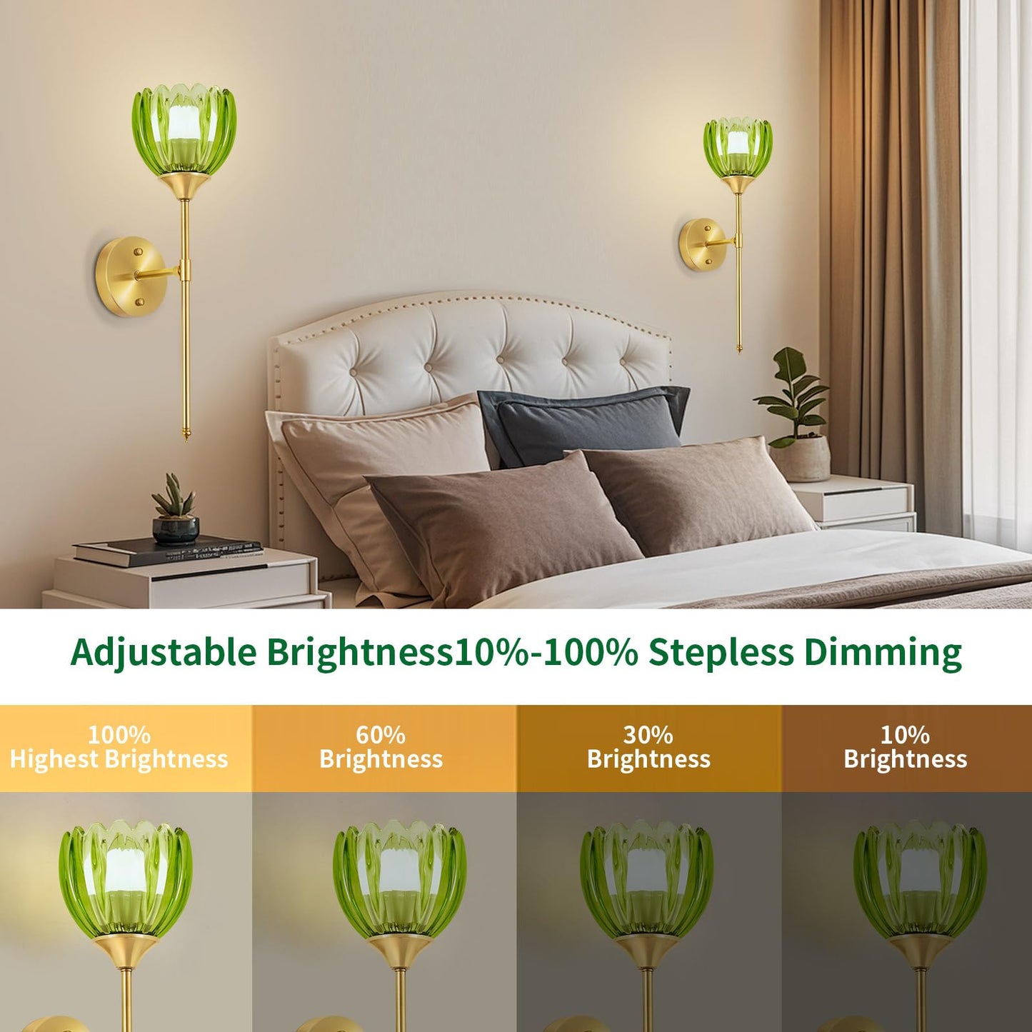 SoodMi Battery Operated Wall Sconce Set of 2, Rechargeable Wireless Wall Sconce Lights with Glass Lampshade, 5000mAh Dimmable Bulbs with Remote,15 Colors Wireless Wall Lamps for Bedroom Living Room