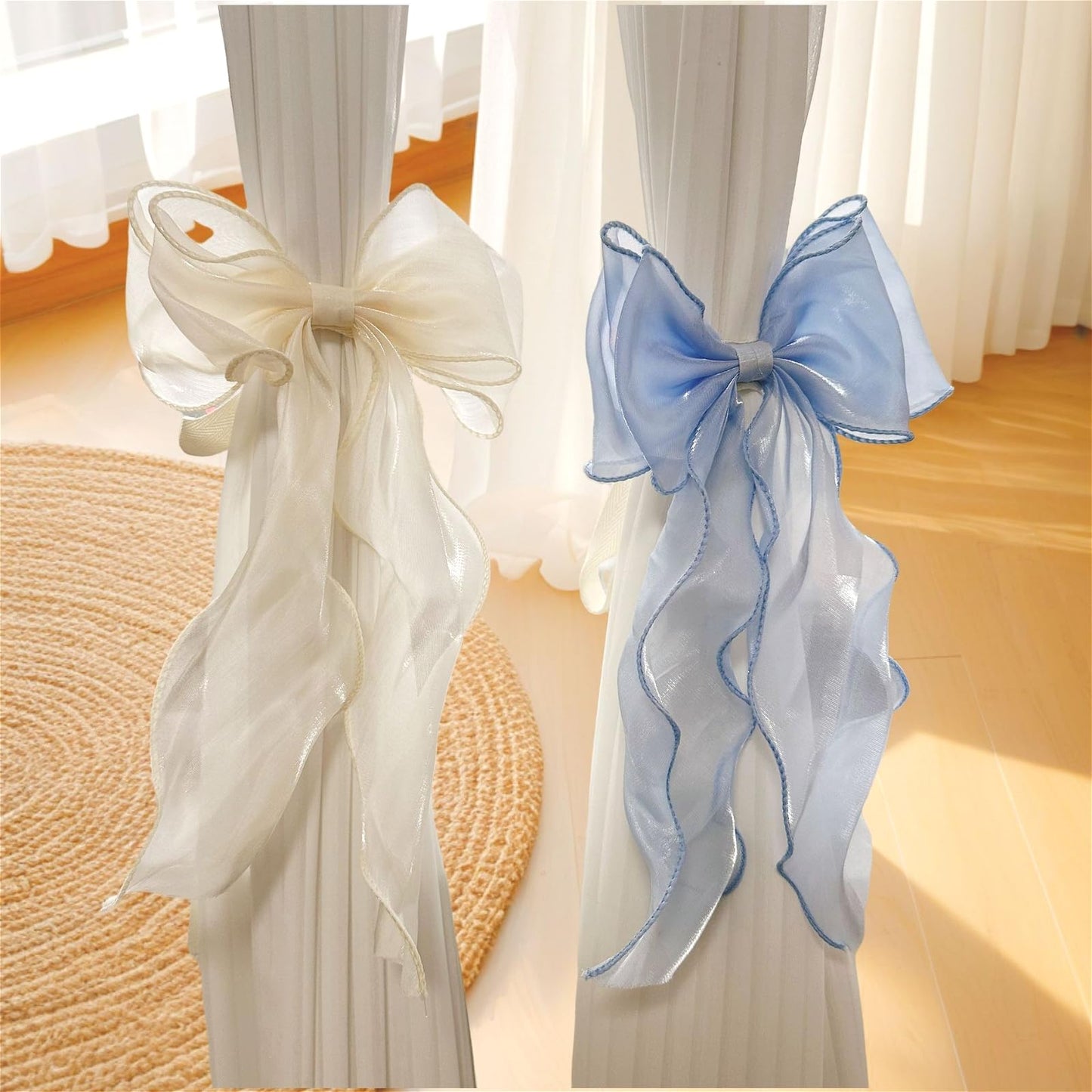 2 Pack French Silky Bow Curtain Tiebacks, Elegant Lace Ribbon for Curtains Decorative Rope Accessories Home Décor (Pink,2)