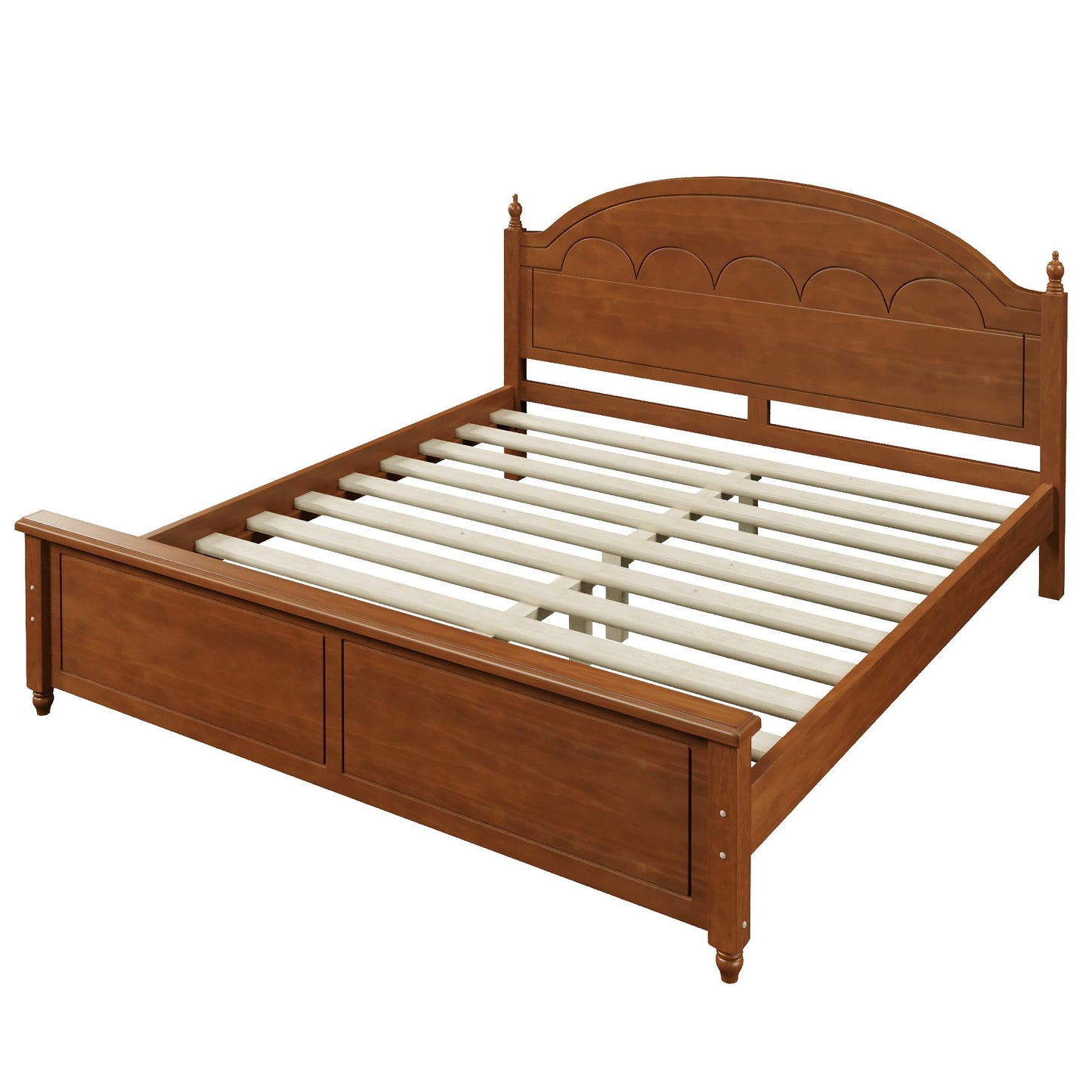 Merax Solid Wood Queen Platform Bed Frame with Arched Headboard, Durable Sturdy Construction, Classic Elegant Style, No Box Spring Needed, Easy Assembly, Oak