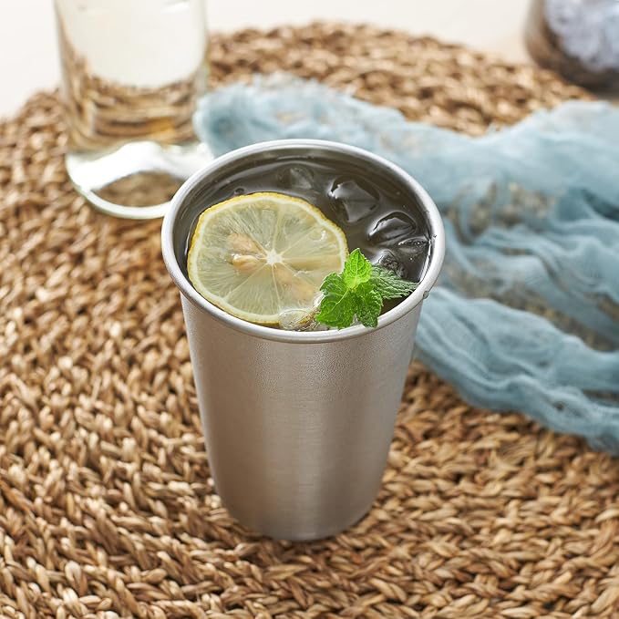 8 Pack 16oz Stainless Steel Pint Cup,Healthy Unbreakable and Stackable,Metal Drinking Glasses