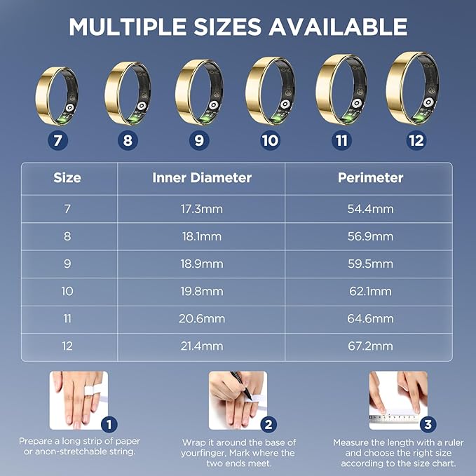 Fitness Tracker, Ultra-thin Smart Ring for Women Men,Health Activity Trackers,Fitness Ring with Sleep Tracker,Heart Rate Monitor,Step Counter,Calorie Pedometer,No Subscription,for iOS Android (Gold#8)