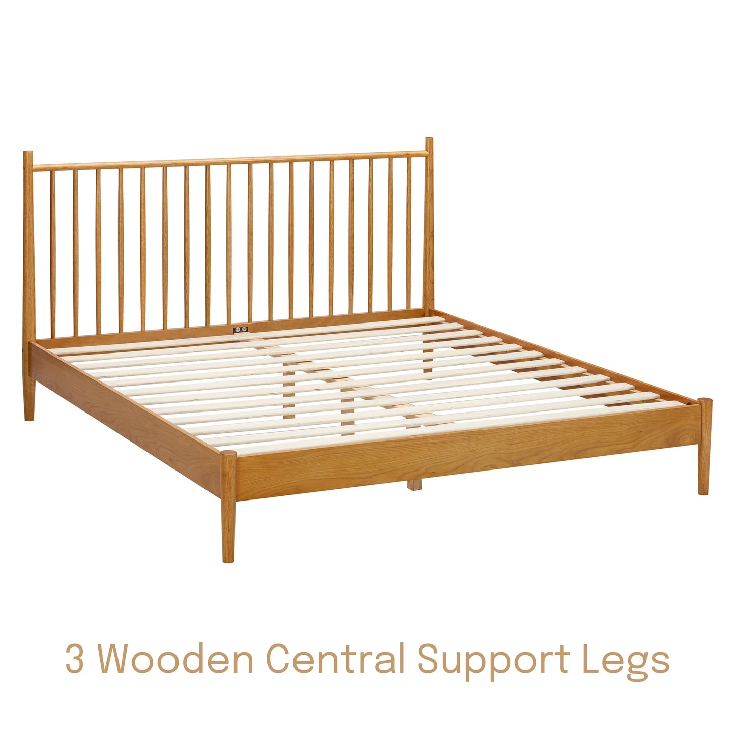 NTC Inno Wooden Bed Frame with Headboard, Solid Oak and Rubber Wood Foundation with Silent Slats and Wood Central Supports, 1000 Lb Capacity, Effortless Assembly, Queen Rustic - Oak