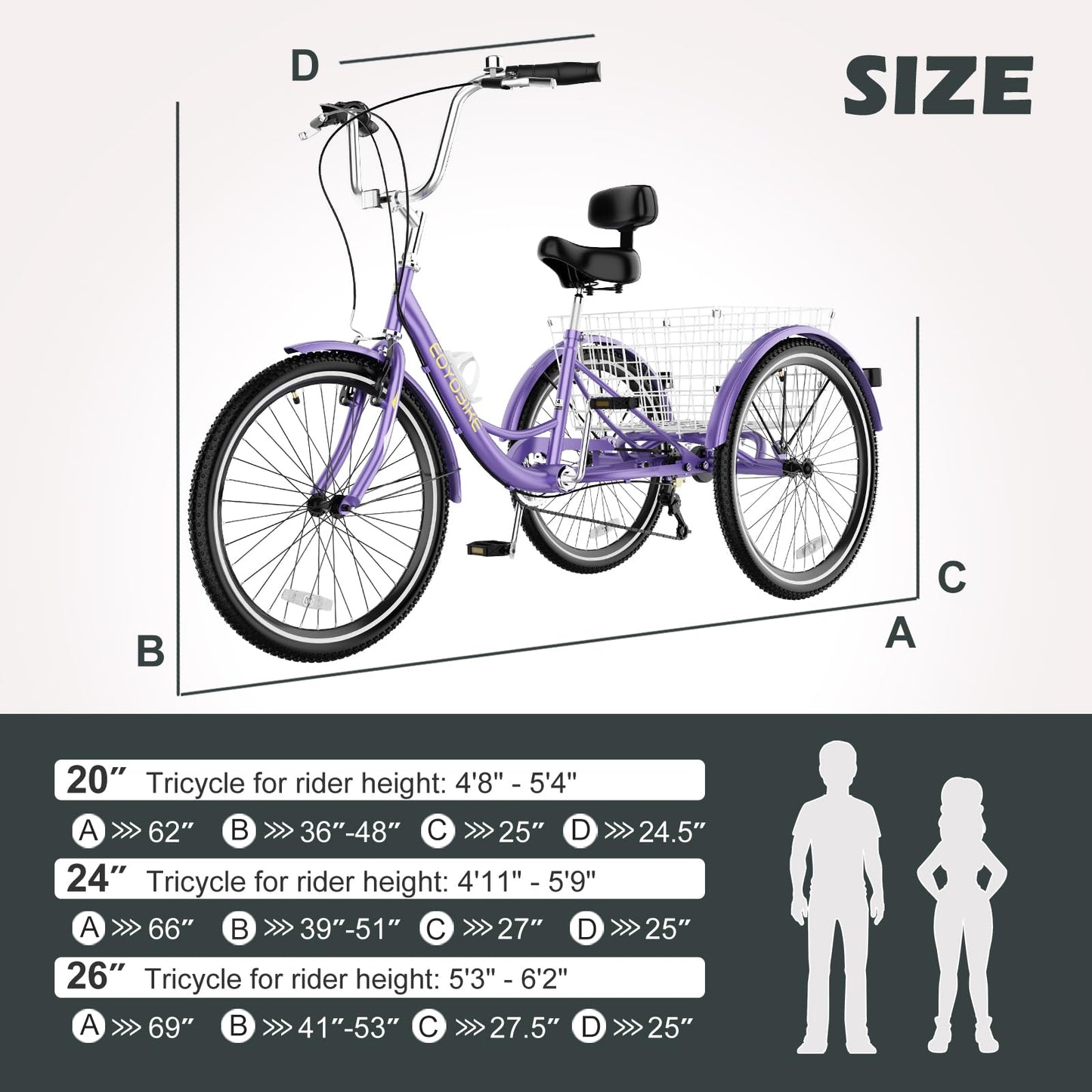 H&ZT Adult Tricycle, 3 Wheeled Bike, Trike Cruiser Bike, with 7-Speed Gear, Parking Brake Handle, Low Step, Large Rear Basket, Elderly Friendly, for Men, Women, and Teens