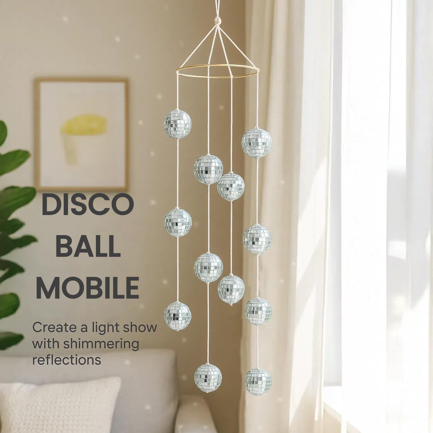 Disco Ball Mobile Hanging Decor - 12pcs 2" Mirror Disco Balls, Elegant 4-Strand Design, Party and Home Decorative Ornament for Bedroom, Weddings, Christmas, Festivals, Events(Silver)