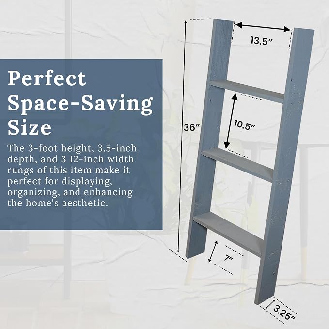 BARNWOODUSA Throw Blanket Ladder – Fully Assembled Reclaimed Wood – Rustic Decorative Ladder for Towels, Quilts, & More – Perfect Decor for Bathroom, Porch, or Living Room,5' x 18" Slate Blue