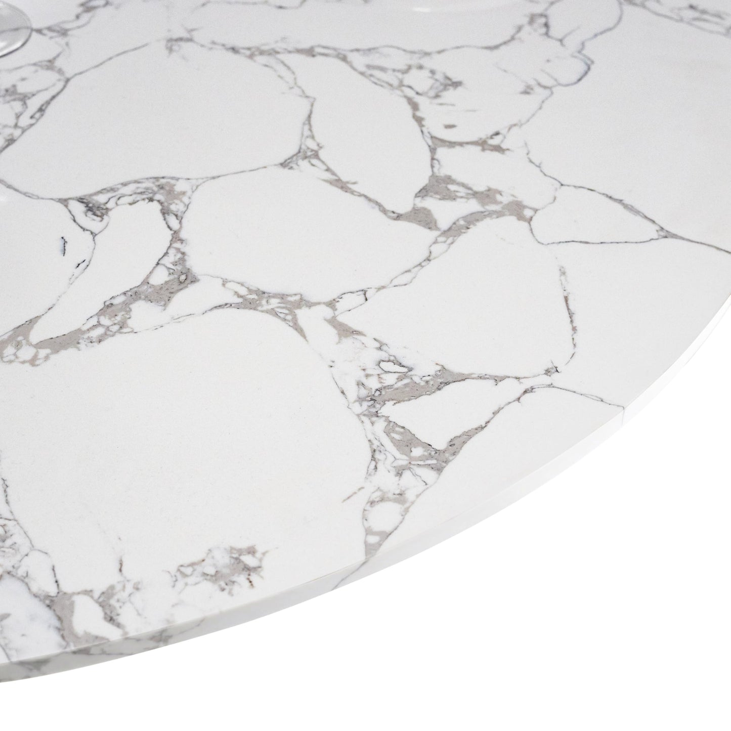 Furniture of America Sonya Modern Round Dining Table with Drum Base and Faux Marble Stone Top, Easy Assembly for Home, Kitchen and Living Room, Natural